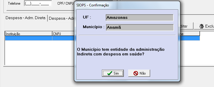 Despesa com Saúde Administração Direta: Apresenta relatório das despesas municipais com saúde da Administração Direta. Permite impressão ou gravação do documento.