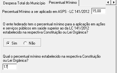 Percentual Mínimo: Informe se a Constituição Estadual ou Lei Orgânica expressa percentual mínimo de aplicação em ASPS.