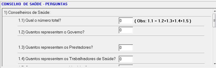 Perguntas: Este ícone visa acompanhar a gestão do município, para isto é solicitado ao ente que responda as seguintes questões: A respeito do conselho de saúde informar: 1) conselho de saúde -