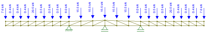 86 - Peso estrutura principal (PP): Considerando o perfil utilizado e também as ligações, obteve-se o valor de 8,97 kn, para o peso próprio da treliça 04.