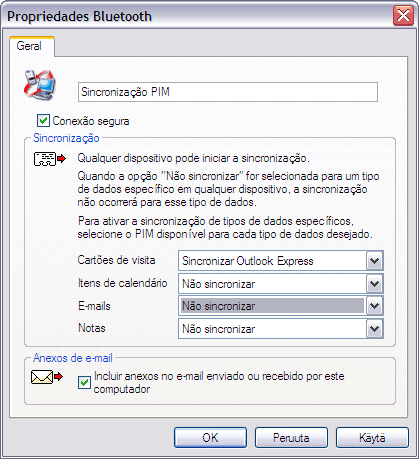 E-mail Notas 5. Para não sincronizar seus dados de PIM com outro PIM?com Bluetooth ativado, selecione Não sincronizar. 6.