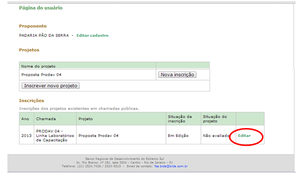 PASSO 9 Para incluir o projeto, você deve clicar no item Identificação da proposta na aba lateral, e então, clicar em Adicionar projetos (fig. 13).