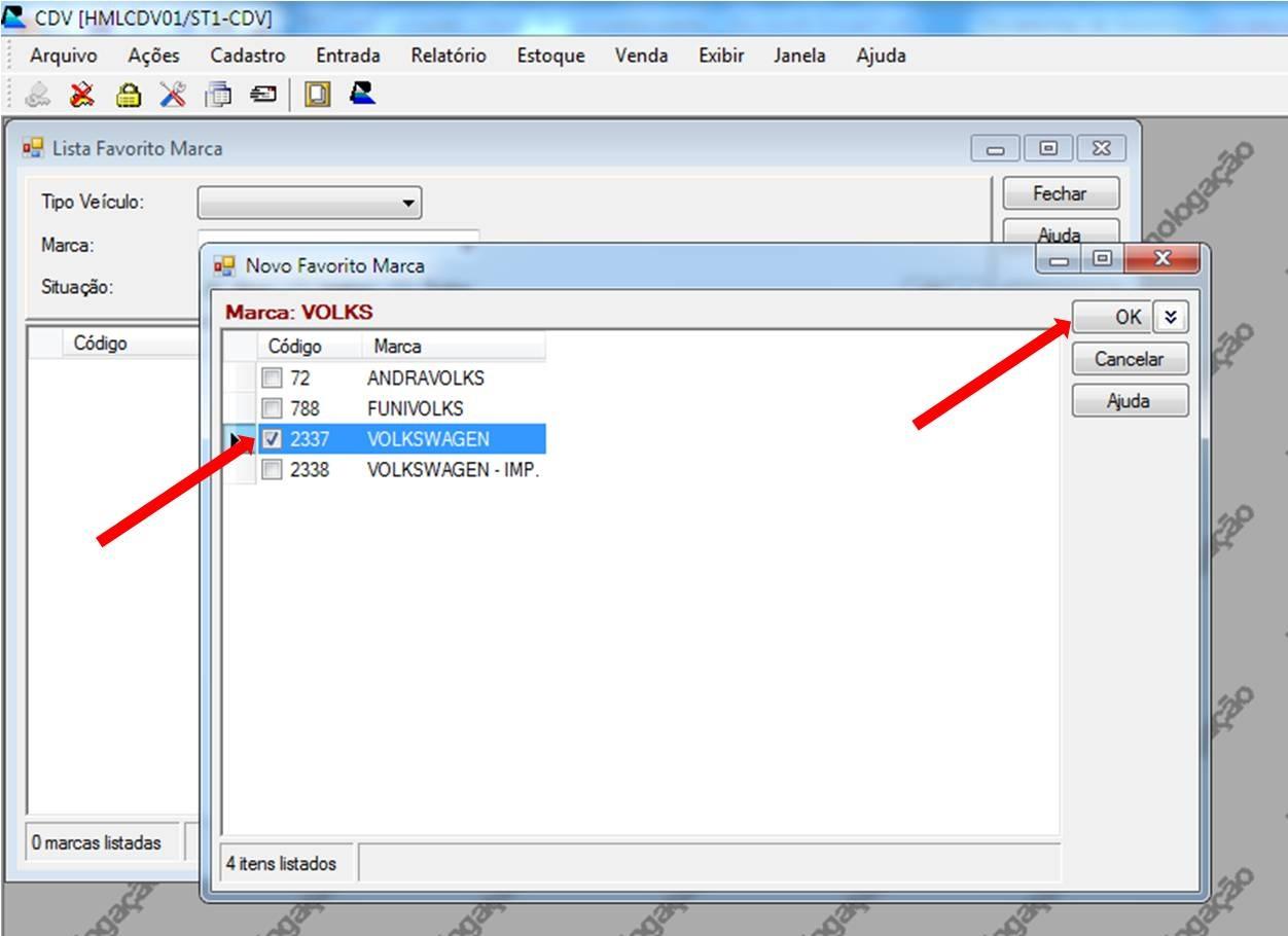 Selecionar a marca desejada e clicar em OK d.