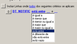 57 11. Clique no botão OK 12. Na tela que surgirá, clicar no botão: 13. Selecionar a opção Novo critério 14. Clicar no nome do campo (em azul).