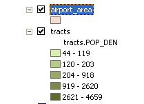 Clicar sobre o sinal de + do layer airport_area.para expandi-lo.