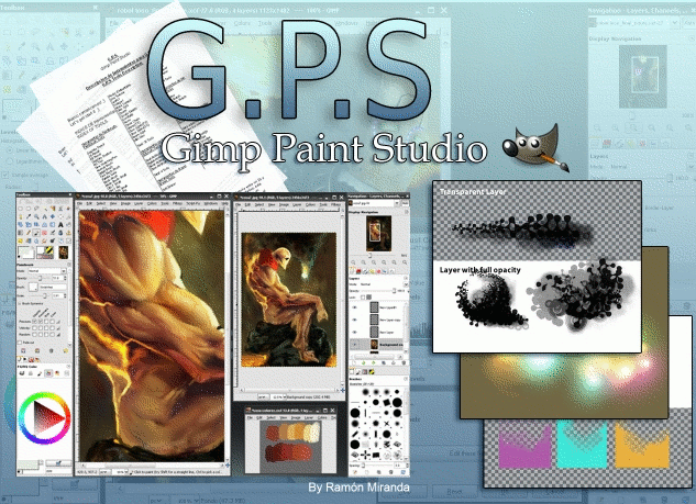Nome: GPS Gimp Paint Studio URL: http://code.google.com/p/gps-gimp-paint-studio/ O GPS é um pacote de ferramentas que expande as funcionalidade de desenho e pintura do GIMP.