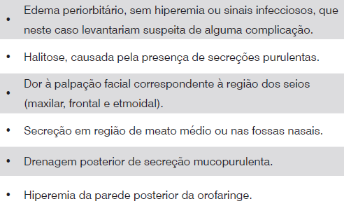 Rinossinusite aguda 1)Sintomas: rinorréia, ON, dor, febre,