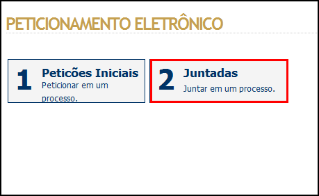 7.2. Juntadas Tendo o usuário optado pelas Juntadas deverá ele escolher entre clicar no botão Juntada (de fato, envio da peça à unidade judiciária de destino) ou clicar no botão Pré-Juntada