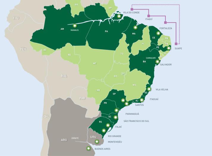 SERVIÇOS Serviços de Cabotagem, Feeder e MERCOSUL SERVIÇO COSTA NORTE Frequência do serviço