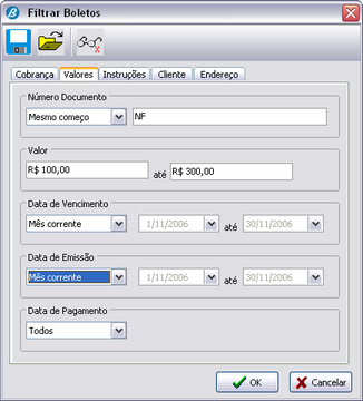 Informações de Referência Número Documento Valor Data de Vencimento Data de Emissão Data de Pagamento Escolha a opção de pesquisa do campo Número Documento: Todos, Mesmo começo, Exatamente igual,