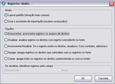 Informações de Referência 182 Você poderá exportar para arquivos nos seguintes formatos: Arquivo Excel (*.xls) Planilha Excel (*.xls) Access (*.mdb) Access 97 (*.mdb) DBase (*.dbf) Texto CSV (*.