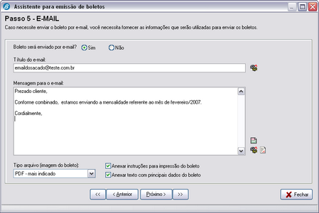 29 1.2.3.5 Boleto Pro Versão 2.5 Informando os dados para envio por e-mail Sendo o caso, nesse passo informe os dados para envio por e-mail.