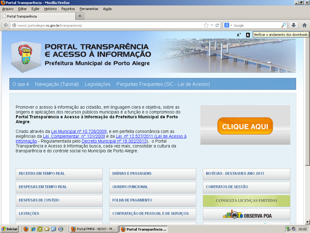 Site transparência sobre as obras no ar desde abril 2012 Participação da população e órgãos