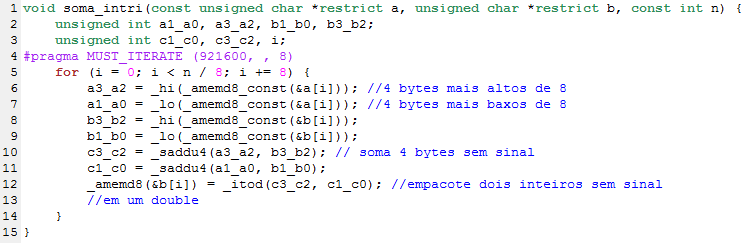 O terceiro algoritmo de soma é o soma intrínseca (figura 2.9), que além das informações adicionadas no segundo algoritmo, também adiciona as funções intrínsecas ao laço.