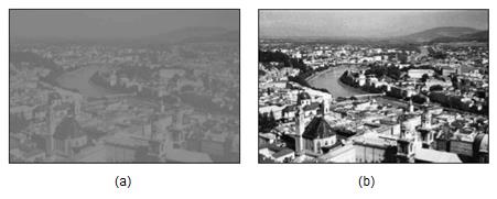 Revisão bibliográfica 70 Figura 2.26 a) Imagem original. b) Imagem com o contraste aumentado (Adaptado de MARQUES FILHO; VIEIRA NETO, 1999). 2.3.