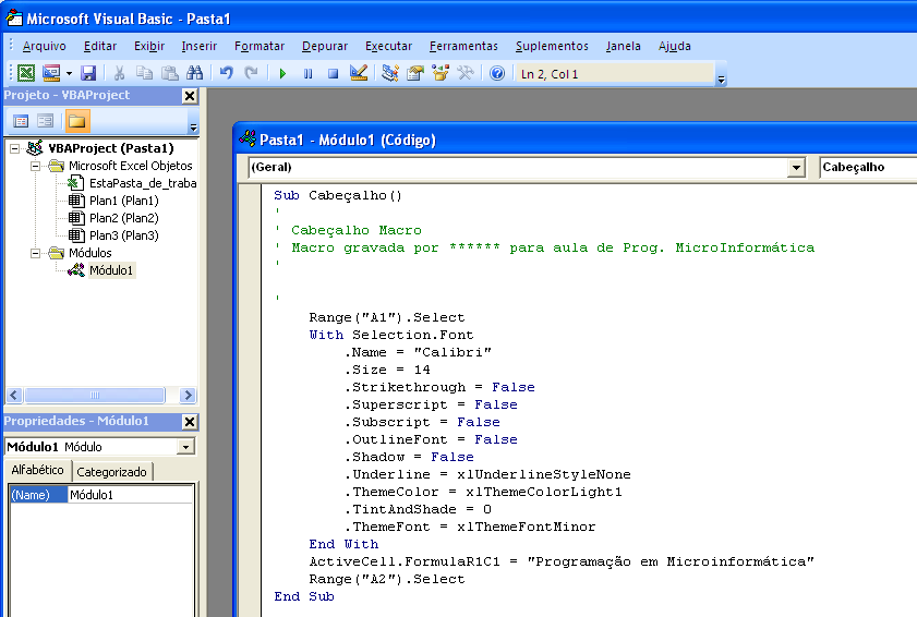 Disciplina: Programação em microinformática - VBA com Word / Excel / Access pág.