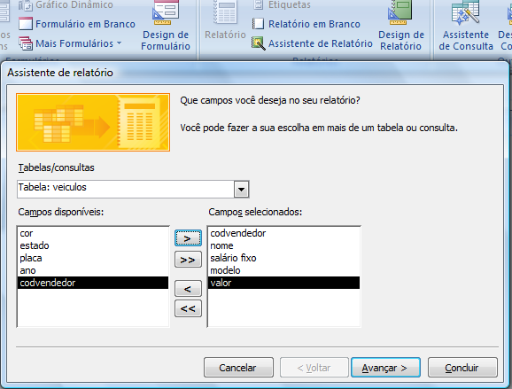 Disciplina: Programação em microinformática - VBA com Word / Excel / Access pág.:57 Crie o relatório de nome Relat_Salário, usando o assistente.