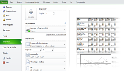 Onde está a opção Pré-visualizar? No Excel 2010, a opção Pré-visualizar já não aparece numa janela separada.