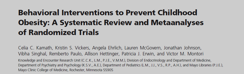 Contexto: a eficácia das intervenções para melhorar comportamentos mais saudáveis de estilo de vida para prevenir a obesidade pediátrica permanece obscuro.