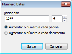 Os parâmetros especificados serão adicionados ao campo Texto do número Bates depois do cursor do mouse.
