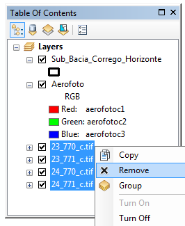 Na caixa de entrada Output Location, clique sobre o botão e vá para o diretório C:\Editando_Sub_Bacia_Corrego_Horizonte; 8. Na caixa de entrada Raster Dataset Name with Extension, digite Aerofoto.