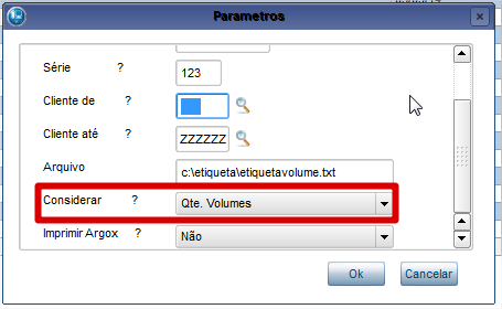 Exportar Arquivo TXT por Quantidade de Volumes: 1 Acesse a rotina de Faturamento> Atualizações> Documento de Saída 2 Clique em Ações Relacionadas> Exp. de etiqueta em TXT / imprimir Argox.