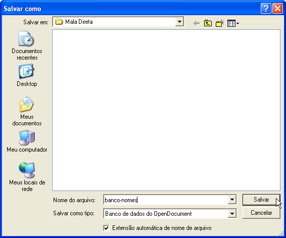 32 O próximo passo deverá escolher a localização e nome do banco de dados do BrOffice.org Base (no caso banco-nomes) e clicar no botão Salvar.