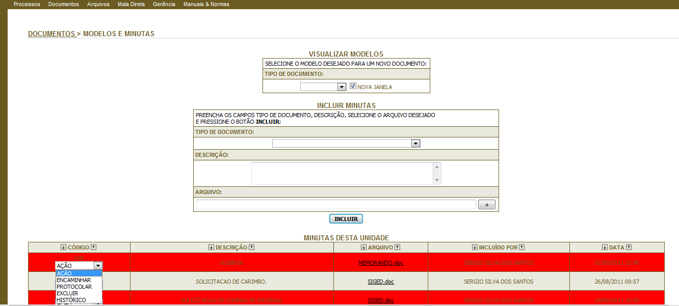 2.2.5 - Navegando na funcionalidade Modelos & Minutas A funcionalidade MODELOS & MINUTAS é um repositório dos modelos de documentos e cadastro de minutas, isso é, permite que o usuário escolha um