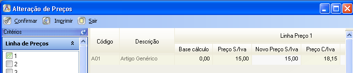 Ao gravar a Guia / Compra, surge respectiva janela: Esta opção foi melhorada, de modo a surgirem apenas os artigos cujo preço tenha sido alterado relativamente á última compra.