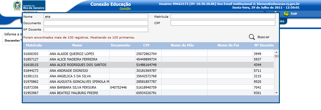 Passo 2 - Clique no botão para selecionar um docente. Passo 3 - Faça a busca pelo docente clicando em.