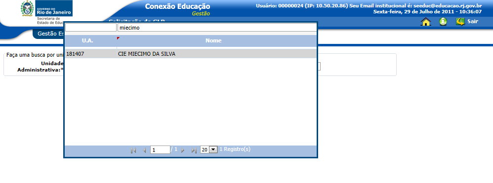 Passo 3 Selecione sua unidade administrativa clicando em cima do nome como