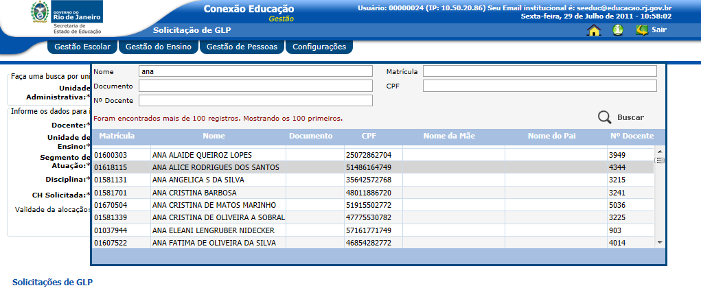 Passo 5 - Faça a busca pelo docente clicando em.