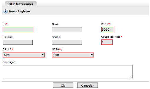 2.3 Troncos/ SIP Os Troncos SIP definem as portas desta tecnologia para receber e encaminhar chamadas. a) ID: nome do tronco SIP. b) IPv4: endereço IPv4.