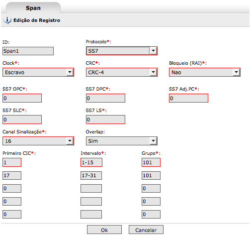 2.1.1 Span SS7 (menu Troncos/TDM) Para configurar um Span com protocolo SS7-ISUP(br), basta selecionar a opção SS7 na caixa Protocolo da janela de Spans.