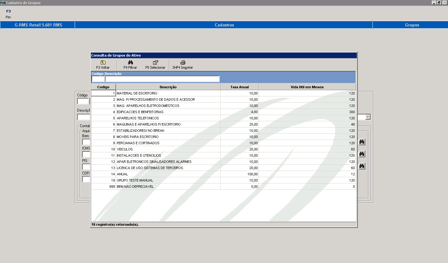 ATENÇÃO! Para os lançamentos de ADIANTAMENTO conforme cadastro do grupo no parâmetro 166: Os campos Vida Útil e Depreciação devem ficar em branco.