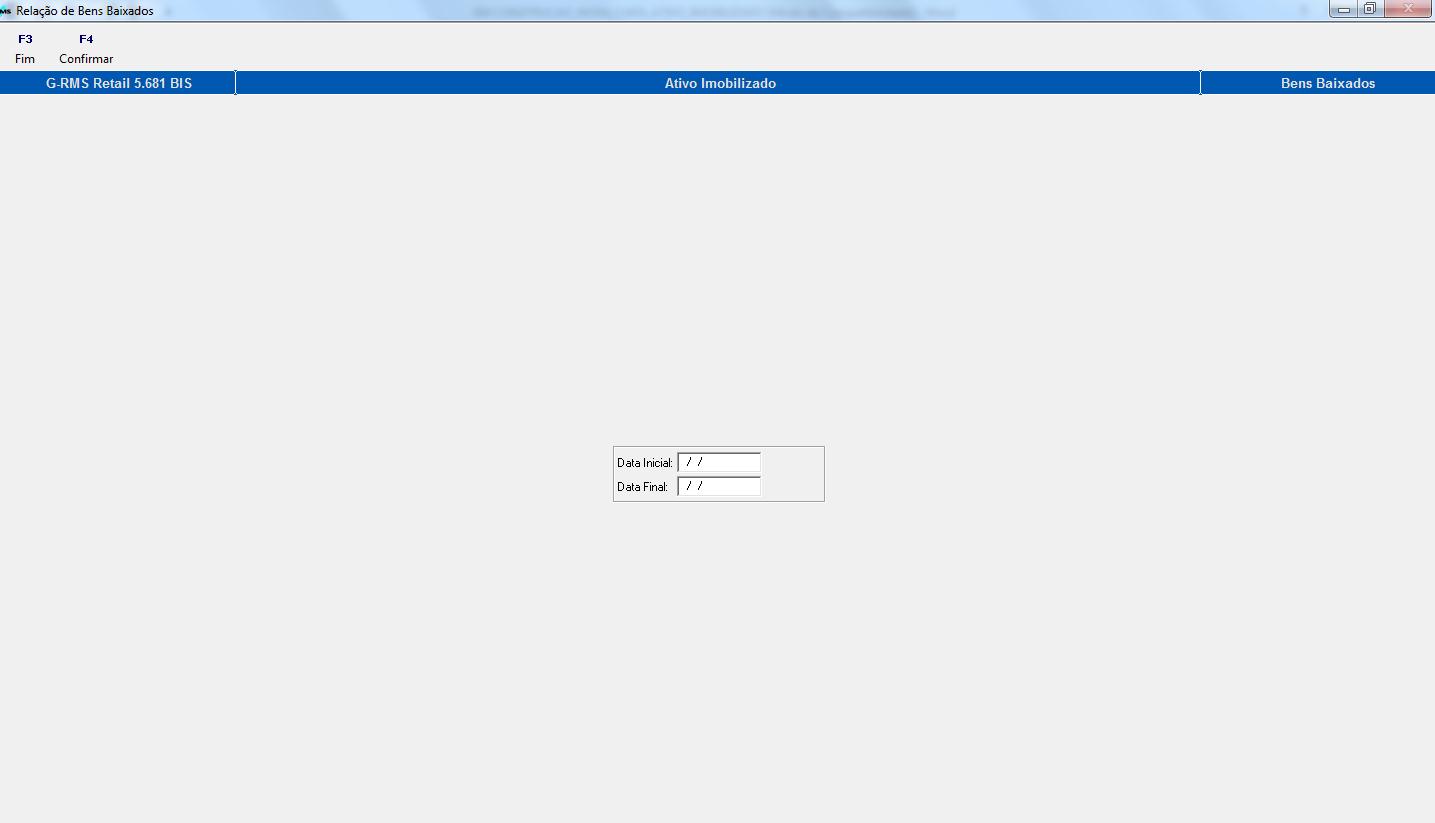 Bens Baixados - VAFRRBBA Este relatório emite a relação de todos os Bens que já foram baixados. Para Emitir. Informe a data inicial do período a ser considerado para emissão do relatório.