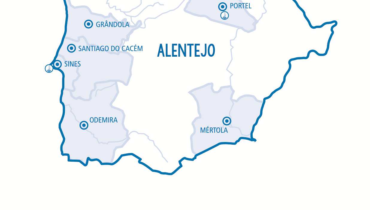 Sesimbra Setúbal Grândola Santiago do Cacém Sines Mértola Odemira Ouro Califórnia Figueirinha Tróia-Mar Tróia-Galé Tróia-Bico das Lulas Comporta Carvalhal Pego Galé-Fontainhas Aberta Nova Melides