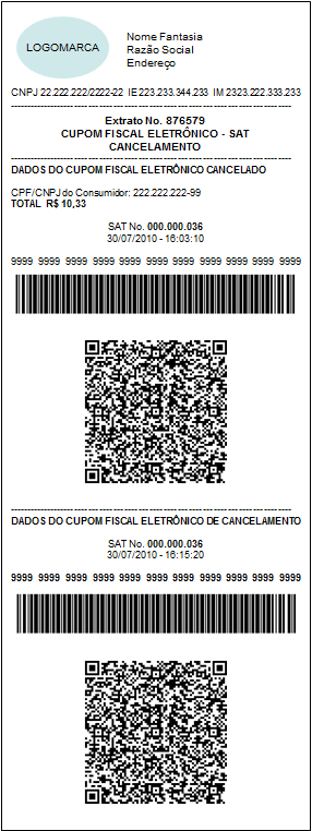Figura 16 - Exemplo de impressão do Extrato do CF-e-SAT de Cancelamento em bobina contínua de papel
