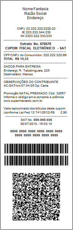 Figura 4 Exemplo de impressão do Extrato do CF-e-SAT em bobina contínua de papel estreito (5,5 cm) no