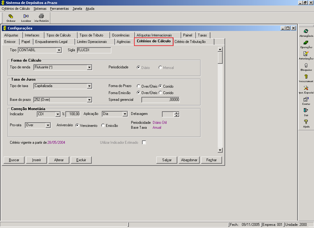 Último Resultado - Data do último interface gerado para o módulo de gestão de resultados (avaliação). Último Operacional - Data do último interface gerado para o sistema de gestão operacional.