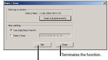 5 Programa de instalação Data e hora Esta função é utilizada para ajustar a data e hora de um PC e um dispositivo. O botão é utilizado para fazer os ajustes de data e hora para um dispositivo.