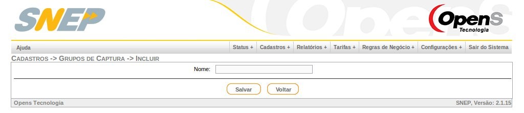 5.6. Cadastro de Grupos de Captura Acesse no Menu: Cadastros >> Grupos de Captura Os Grupos de Captura fazem parte do Cadastro de um Ramal e ajudam a determinar o Ramais que poderão capturar ligações