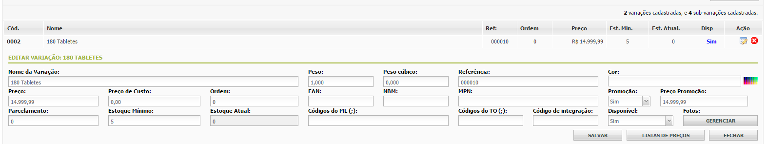 Nessa tela de edição de preços: Cód.