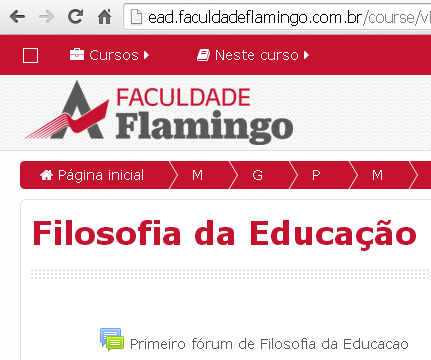 33 4) Para entrar no chat, acesse a disciplina Filosofia da Educação através de CURSOS na barra superior, NO DIA E HORÁRIO MARCADOS para o chat.