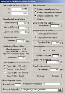 dos aspersores é possível determinar o seu alcance (Wilmes et al., 1993) e a partir deste e do caudal de cada aspersor a intensidade pluviométrica máxima. Figura 2 - Janela de introdução de dados.