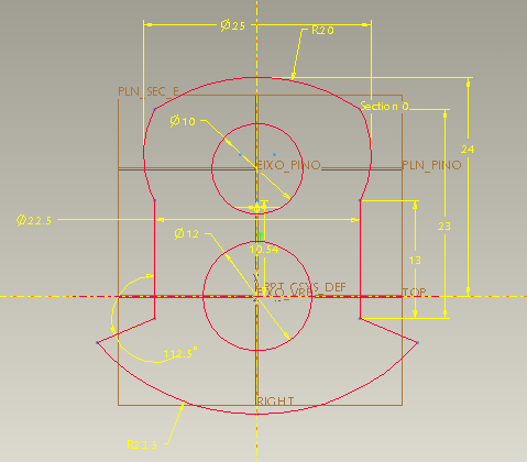 dimensões do detalhe apontada. Por default a parametrização da peça é mostrada dimensionalmente, como ilustra a Figura 15. Figura 14: Valores dimensionais do perfil do virabrequim.