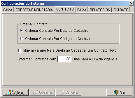 4. Configuração do Sistema Multas, Juros e Correção Nesta tela o usuário pode configurar o sistema da maneira que melhor convier a imobiliária.