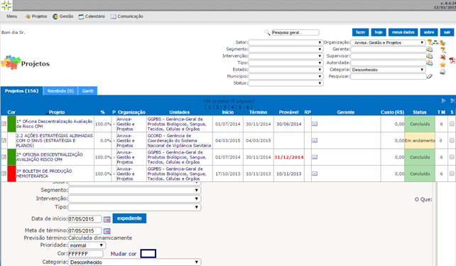 Para criar um novo projeto clique em Menu > Projetos > Lista de projeto (Figura 2).