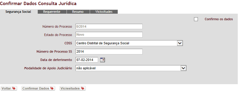 Detalhe de consulta Nas imagens abaixo ilustra-se a realização da operação em cada um dos separadores da consulta jurídica.