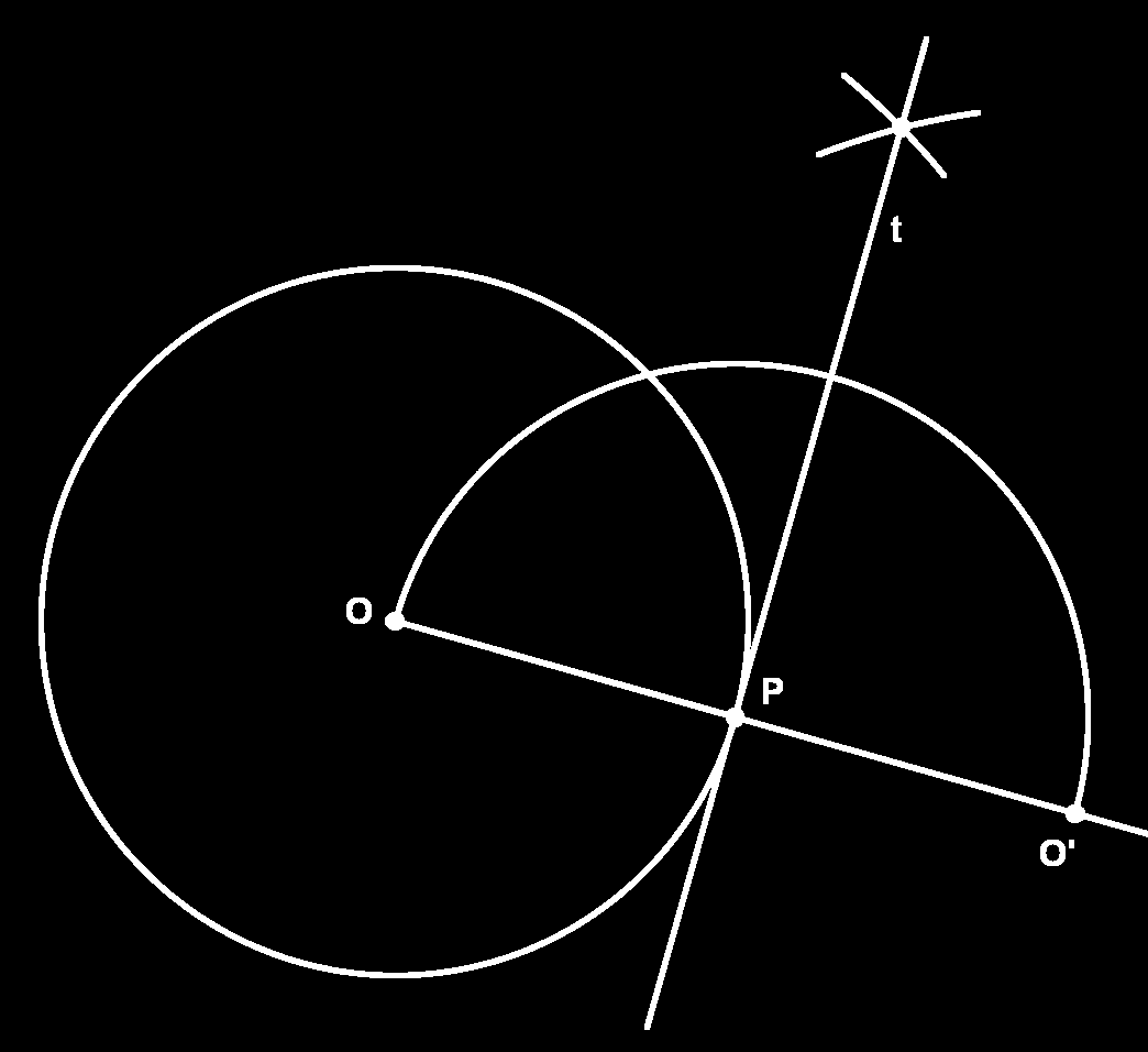 Construções Elementares 10.2.7 Tangentes a um círculo Problema 10.10. Traçar uma reta tangente a um círculo de centro O passando por um ponto P.